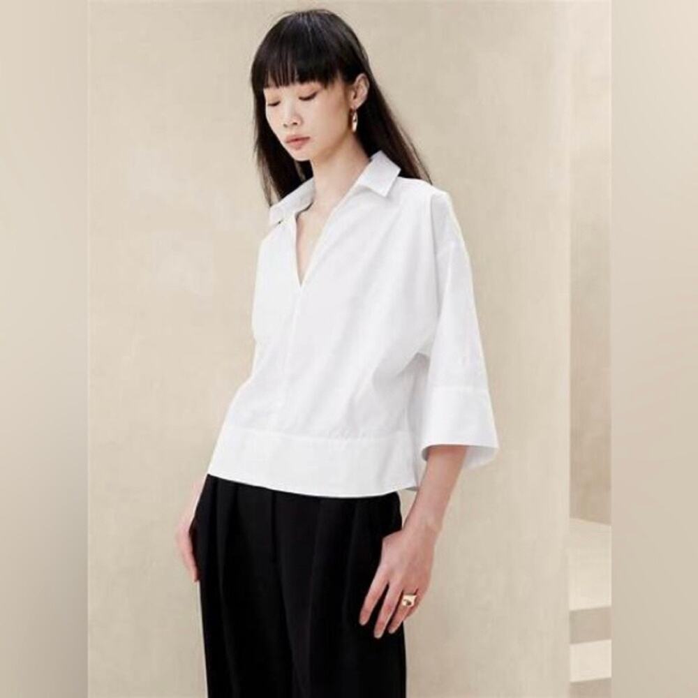 Banana Republic Cruz Oversized 100% cotton Popover Top in White NEW WOMENS XL